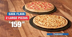 Budget-Friendly Bliss! Dive into 2 Large Sava Flava Pizzas at Roman's Pizza for just R159.80! Available in-store, on our app, or at romanspizza.co.za. Don't miss out on the flava with Roman's Pizza! 😉🍕 #SavaFlava #RomansPizza | Roman's Pizza