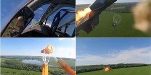 Dramatic moment Russian pilot parachutes after fighter jet burst into flames - before crashing to the ground