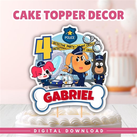 Editable Police Sheriff Labrador Birthday Cake Topper, Printable Police Labrador Cake Topper Decor: Canva Digital Template, Kids Party Favor - Etsy