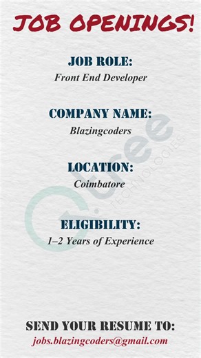 Front End Developer Jobs in Coimbatore 💻 | React / Angular / Vue | Blazingcoders Hiring