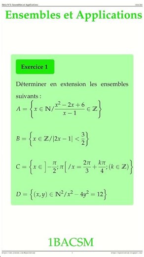 Exercice 1 Ensembles et Applications 1BACSM Maths space2study Maths