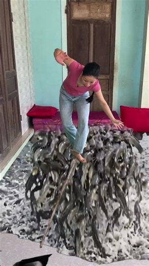 Hana's floor turned the fish pond into a fish pond