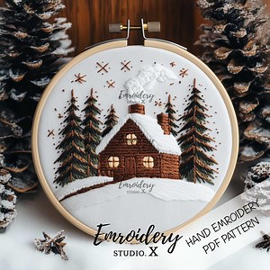 Village Embroidery Pattern | Snowy Christmas Tree Design | DIY Hoop Art PDF for Winter Decor & Craft Gift - Etsy