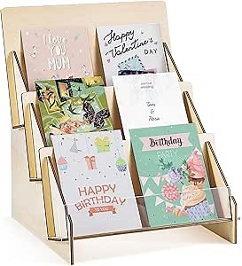 Wooden Greeting Card Display Stand,Sticker Display Stand Tiered Card Organizer Postcard Brochure Holder for Retail Vendors Counter Craft Rack for Photo Mail Stamp Trading Card Bookmark Storage