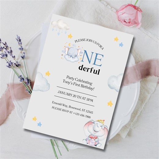 Onederful First Birthday Invitation Template, Editable 1st Birthday Party Invite, Printable Birthday Invitation, Baby Birthday Card - Etsy
