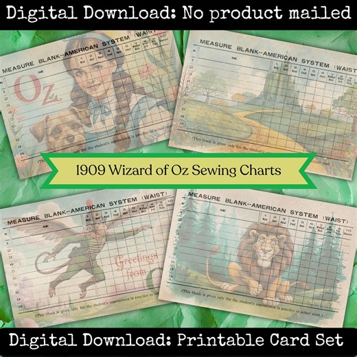 Wizard of Oz 1909 Printable Dressmaking Sewing Charts Scrapbook Cards Junk Journal Ephemera - Etsy