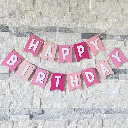 Pink Birthday Banner, Happy Birthday Banner, Pink and White Custom Banner, Pink Party Garland, Party Decorations, Happy Birthday Garland - Etsy