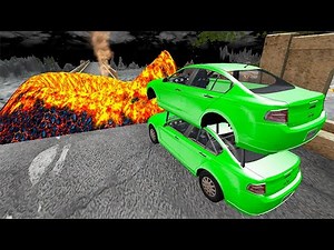 Beamng drive - Open Bridge Jumping Over Hot Volcano Car Crashes | BeamNG-Destruction