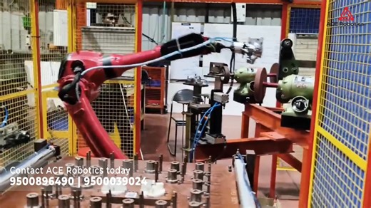 Automated Robotic Polishing and Finishing Solution This video showcases an industrial robotic arm from ACE Robotics performing high-precision polishing and finishing on complex metal components. The system utilizes a multi-axis articulated robot to manipulate parts against various grinding and buffing wheels, ensuring consistent surface quality and increased production efficiency. Contact ACE Robotics today 📞 ‪‪‪‪‪‪ 91 9500896490‬‬‬‬‬‬ | ‪‪‪‪‪‪ 91 9500039024‬‬‬‬‬‬ ✉ sales@acerobotics.in 🌐 ‪‪‪‪