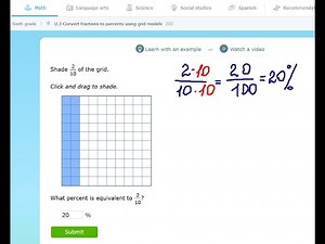 #ixl Convert fractions to percents using grid models