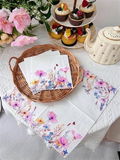 20pcs/50pcs Soft Watercolor Floral Printed Paper Napkins, 13inch X 13inch/33cm X 33cm, Disposable Wedding Birthday Tea Party Tissue, Restaurant Hotel Guest Dining Paper, Tabletop Decor, Party Supplies | SHEIN