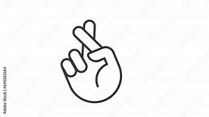 2D black simple thin line animation of good luck icon, HD video with transparent background, seamless loop 4K video representing hand gesture.