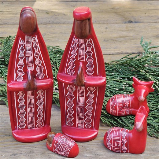 African Soapstone Nativity Set in Red (5 Piece), Hand Carved Mary, Joseph, Baby Jesus, Cow & Sheep Christmas Nativity Scene, Fairtrade Kenya - Etsy