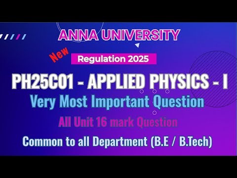 Important Questions PH25C01 Applied Physics-1 | Anna University New Regulation 2025 #tamil #exam