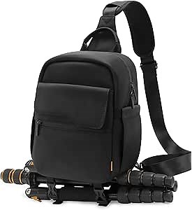 Cwatcun Small Camera Sling Bag Compact Camera Case, Crossbody Camera Bag with Tripod Strap, Travel Photography Bag Purse for Canon Nikon Sony Fuji DSLR/SLR/Mirrorless Cameras, Lens, Black
