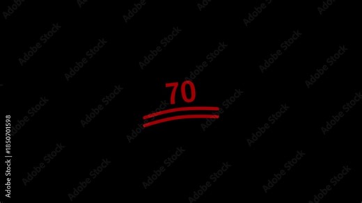 70 Number Handwritten With Underline Animation.Red underline animation, sketching elements on black background, and Hand-drawn marker highlight animation for important topic marking text.