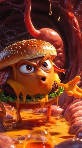 Burger Reveals the Truth 🍔 | AI Talking Burger Inside Your Stomach #foryou #funny #comedy #cartoon