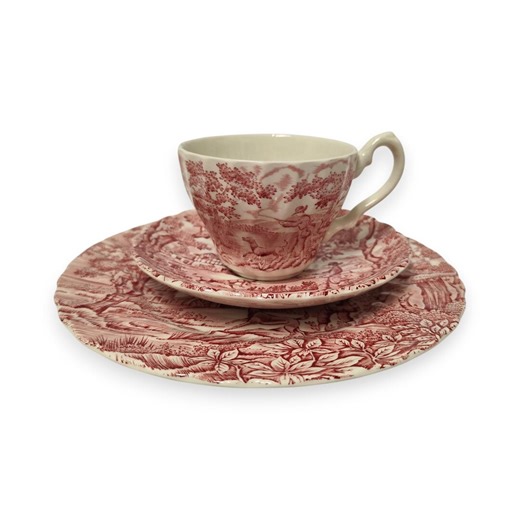 Myott England Teacup Saucer Plate Porcelain Red Transferware Hunting Scene Vintage - Etsy