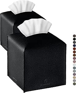 Tissue Box Cover, Jeethemy Square PU Leather Tissue Box Holder, Modern Tissue Case Facial Paper Organizer Dispenser，5X5X5'',Double Black