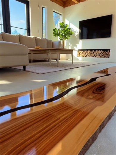 Unique River Stone Epoxy Table Design