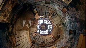 inside view of an old abandoned lighthouse. Dust and decay lighthouse.