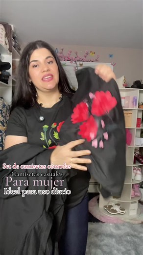 Paquete 7 camisetas casuales de mujer - estampado floral, manga corta