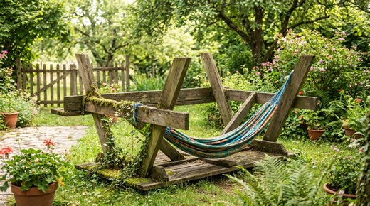 Ces pros de la déco utilisent cette vieille table de jardin pour un hamac de rêve sans percer un seul mur