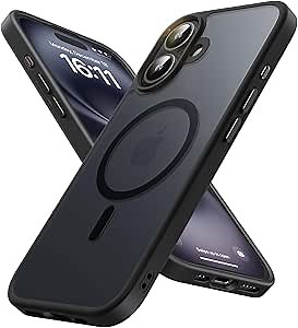 Strong Magnetic for iPhone 16 Case, Military Grade Drop Protection, Compatible with MagSafe, Shockproof Anti-Fingerprint Translucent Slim Phone Protective Cover for iPhone 16 (6.1"), Black