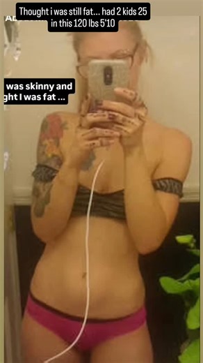 Corrine on Instagram: "Anorexia and body dysmorphia is so weird. So glad that eating isnt a struggle. Im OK with being chubby. I realized that my kids love me no matter what size I am, so I just want to be healthy. I love how much energy I have from not starving myself. Ive learned to love myself in my bigger.body and just added some tattoos on my least favorite parts to feel good in my body. Just sharing for all those that struggle with eating disorder. I totally get it. Im fat now. But guess w