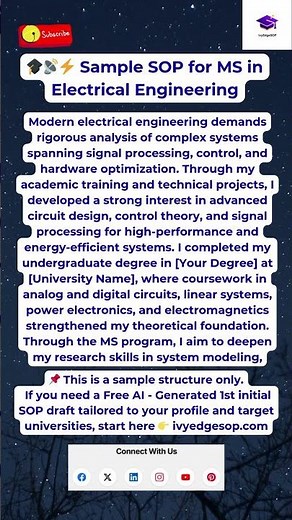 🎓📡⚡ Sample Statement of Purpose for MS in Electrical Engineering #SOPTips #electricalengineering