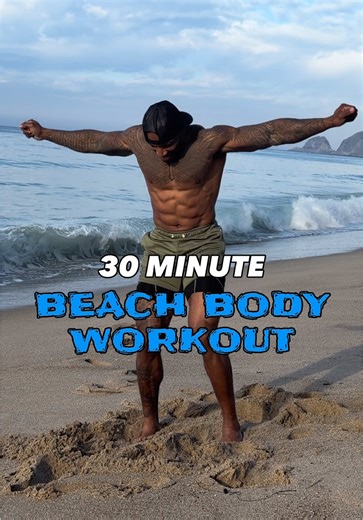 30-Minute Full Body Beach Workout This workout targets your back, legs, arms, and core full body, no excuses. You don’t have to be at the beach either. Do this at home, at the park, or anywhere you can move your body. Workout Structure ⏱️ 30 seconds work / 30 seconds rest 3 rounds of each movement Exercises \t•\tJack planks \t•\tMountain climbers \t•\tPlank hip dips \t•\tBurpees \t•\tJumping lunges \t•\tAir squats This is all about conditioning, endurance, and mental toughness. Control your brea