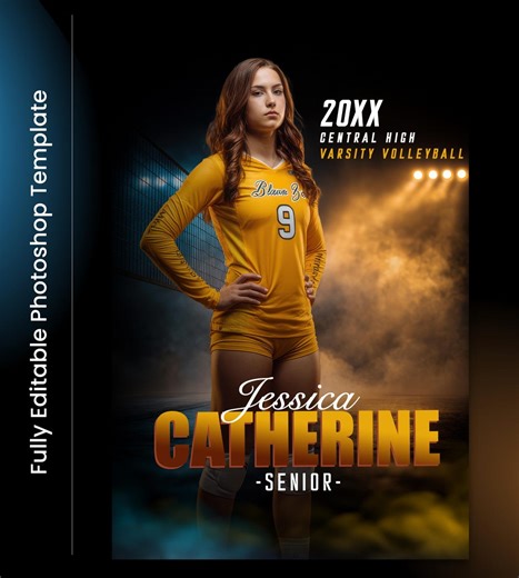 Photoshop Volleyball Poster Templates, PSD Sports Photography-templates, Resize for Senior Night Banners, Reflection Volleyball - Etsy