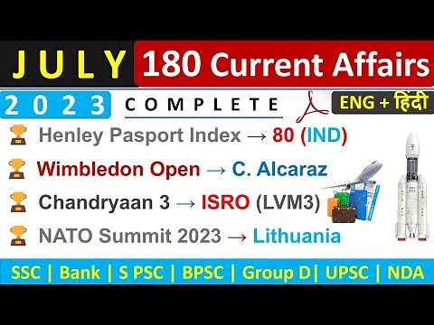 July Monthly Current Affairs 2023 | Top 180 Current Affairs | July 2023 Monthly Current Affairs |