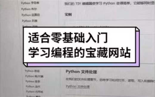 这是我上大学期间一个教授级的老师告诉我的学编程的宝地，里面对Python知识点的整理非常详细，很适合零基础的同学学习，现在分享给大家，如果错过的话真的损失一个亿