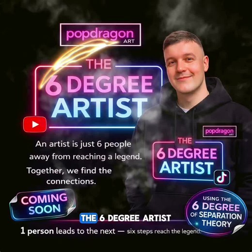 The 6 Degrees of Separation theory says we’re all only six people away from anyone in the world. One person leads to the next. Six connections can reach anyone. I’m using this idea with my artwork. Each piece is just six people away from reaching a legend. One lucky person who helps will get to present the artwork to the legend. So… which legend do we aim for first? comment with your ideas You are all invited to join me on this journey — where will it take us? @Kevin Bacon #sixdegrees