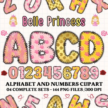 Belle Princess PNG Alphabet clipart, doodle letters for classroom crafts