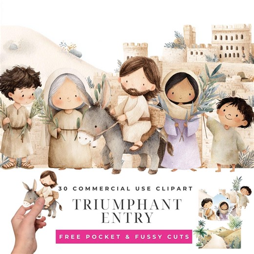 Palm Sunday Watercolor Clipart Set, Triumphant Entry of Jesus, Christian Bible Illustrations, Religious Kids Artwork, Easter Faith Graphics - Etsy