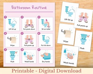 Step by Step Bathroom Routine and Potty Training Chart and Cards, Toilet Training Visual for Girl, Printable - Etsy