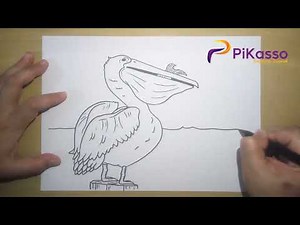 How to Draw a Pelican Eating Fish on The Beach