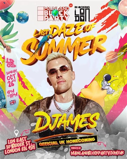 MainlandBlockParty on Instagram: "London!!!! 🇬🇧🇬🇧 We have a beautiful final run for this year with incredible @djameskickit and more!!! 👨🏽‍🚀👨🏽‍🚀👨🏽‍🚀👨🏽‍🚀🪐🪐🪐 We are vibing out!!!!!!!!! Tickets now available —— link in Bio!"