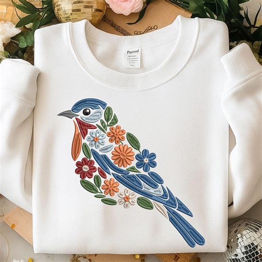 Colorful Floral Bird Embroidery Design, Nature-inspired Hand Embroidery Pattern, Spring Decorative Stitch Art - Etsy