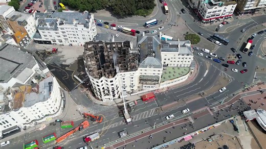 Drone footage of the Royal Albion Hotel pre demolition following the fire