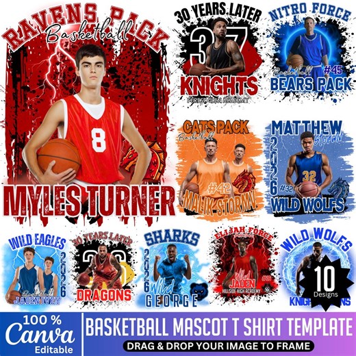 10 Editable Basketball Mascot T Shirt Template, Game Day Sports Basketball T Shirt Canva Template Digital, Custom High School Sublimation - Etsy