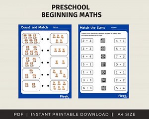 Preschool Math Worksheets: Counting & Simple Addition Exercises - Etsy Australia
