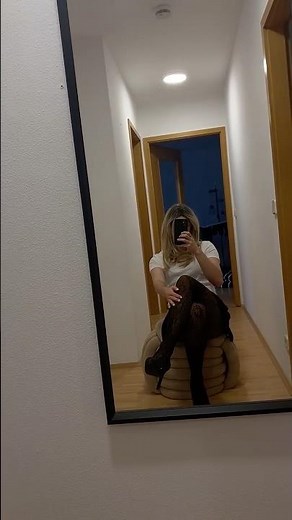 crossdresser in mini skirt, tights pantyhose and high heels #crossdressing