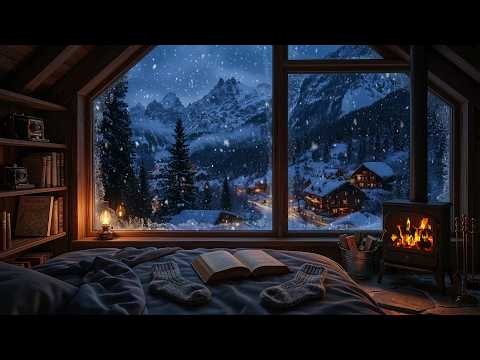 Heavy Snowstorm & Crackling Fireplace 🔥 Cozy Winter Cabin Ambience for Deep Sleep, Relaxation & ASMR