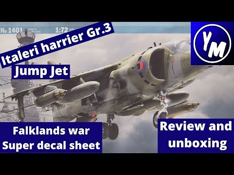 British Harrier gr.3 jump jet italeri model kit scale model kit review and unboxing