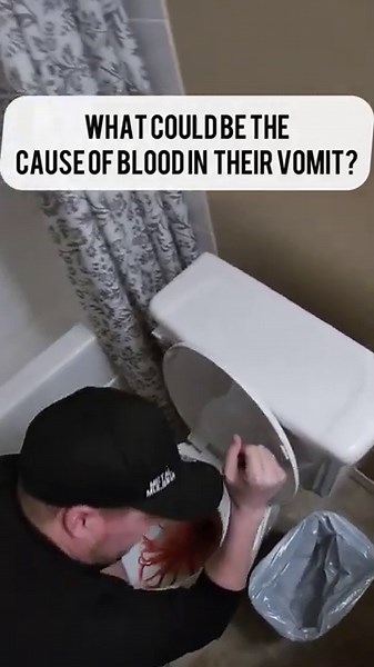 What could be the cause of blood in their vomit?