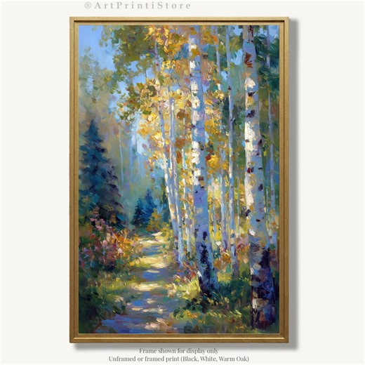 Birch Tree Wall Art Print Nature Oil Painting Style Landscape Artwork for Rustic Decor - Etsy