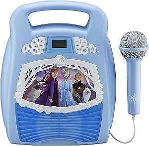 Frozen 2 Bluetooth Portable MP3 Karaoke Machine Player with Light Show Store Hours of Music with Built in Memory Sing Along Using The Real Working Microphone USB Port to Expand Your Content